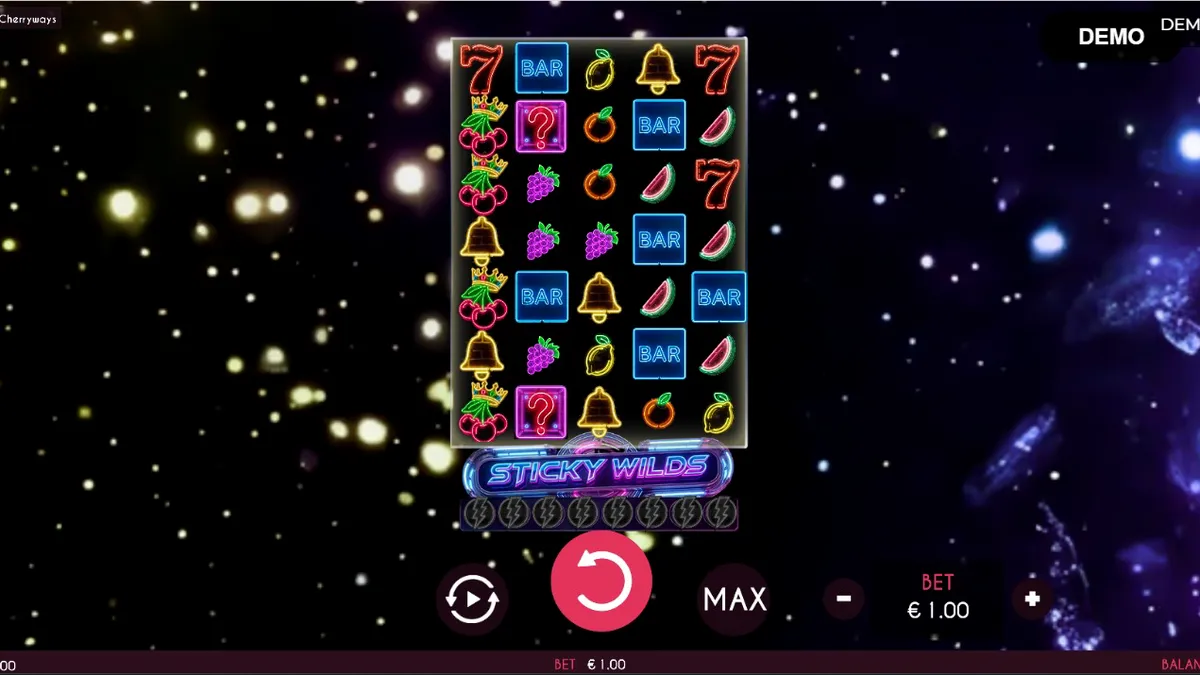 Turbo Fortune Cherryways slot machine neon fruit symbols