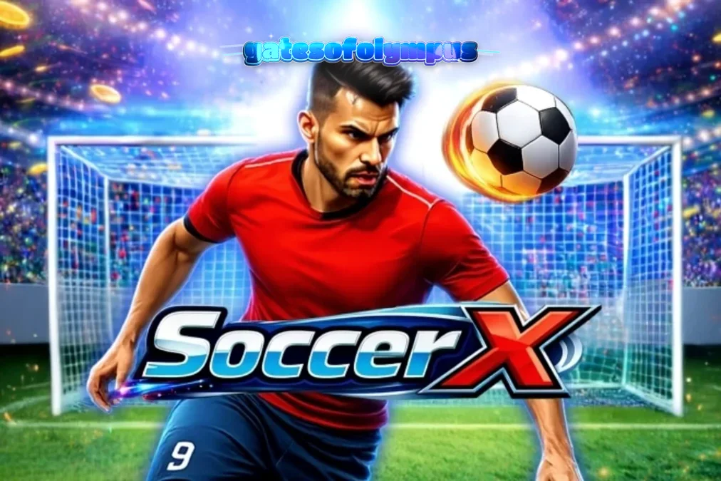 Tampilan visual permainan SoccerX yang menampilkan adu penalti di stadion